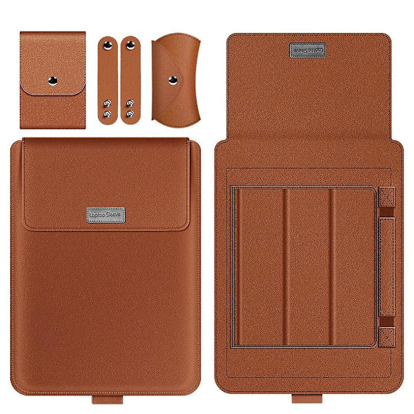 4 stk./sett Bærbar Veske for 11~17-tommers Bærbare Datamaskiner, PU Lær Oppbevaringsveske med Stativ/Håndtakstropp Brown 16 to 17 inch Laptop