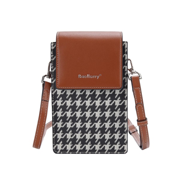 Magnetisk knappsplicing Gird PU läder crossbody väska liten axelväska för resor, dagligt bruk Brown