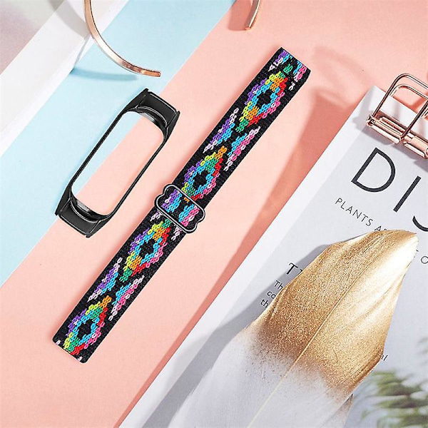 Stretchig nylon anti-scratch justerbar handledsrem för Xiaomi Mi Band 3/4, med svart klockram Style 14