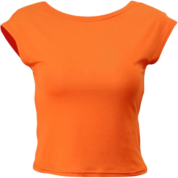 Dame Sexet Top med Udskæring i Ryggen Kortærmet T-shirt Y2k Mode Skjorter Orange M