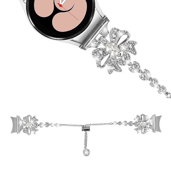 20mm Rhinestone Bowknot Watchband för Samsung Galaxy Watch6 40/44mm / Watch6 Classic 43/47mm Silver