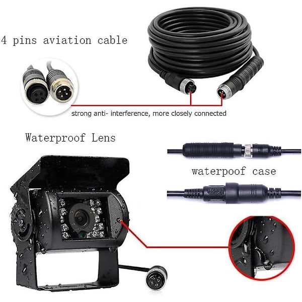 Bakkamera 12v-24v 4 Pin 18 Ir Leds Vandtæt Nattesyn 4 Pin Kabel Til Bil/bus/lastbil/trailer/campingvogn/autocamper