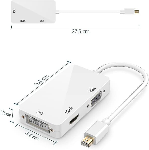 3 I 1 Thunderbolt Port Mini Displayport Til Hdmi Dvi Vga Adapter Hvid