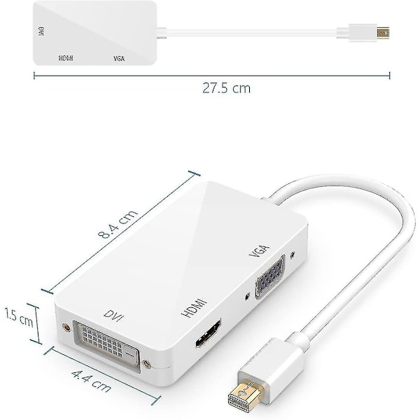 3-i-1 Thunderbolt-port Mini DisplayPort till HDMI DVI VGA-adapter Vit
