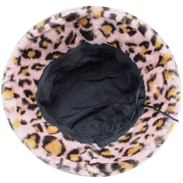 Kvinnor Flickor Leopardmönster Faux Päls Hinkhatt Fuzzy Varm Vinterhatt Fiskarekeps