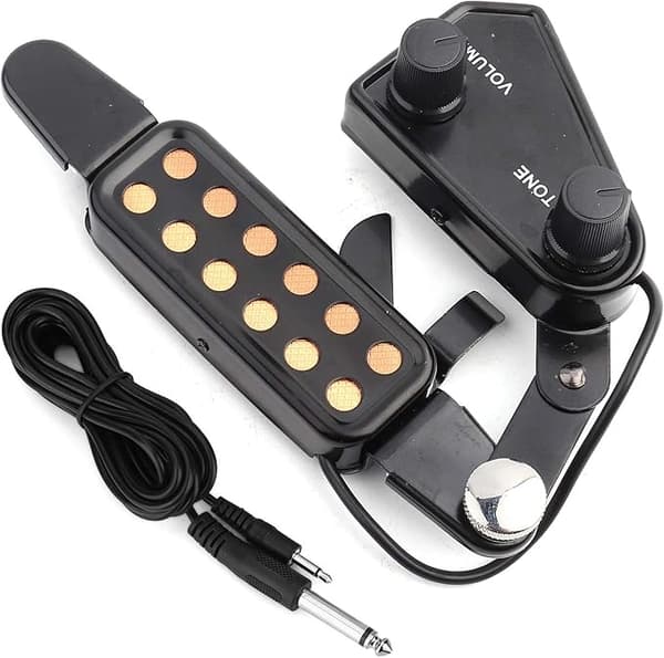 Gitarrpickup, 12-håls svart pickup med volym- och tonkontroll, enkel installation, gitarrpickuptransducer för akustisk gitarr för ljudhål