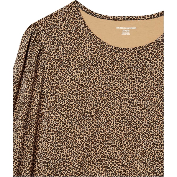 Kvinnors långärmad T-shirt med rund halsringning och smockad manschett Camel M