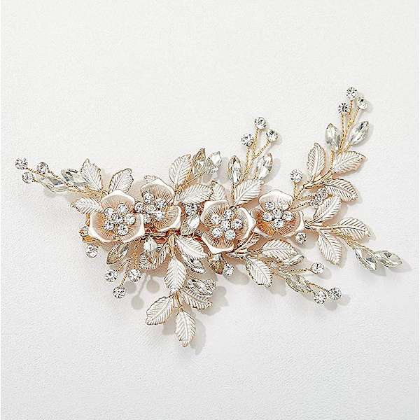 Ljus roséguld bröllopshårklämma Rhinestone brudkam barrette - handgjord
