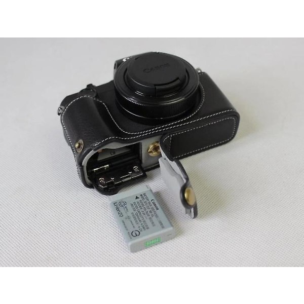 Äkta läder halv kameraväska fodral skydd för Canon G1X Mark III Black