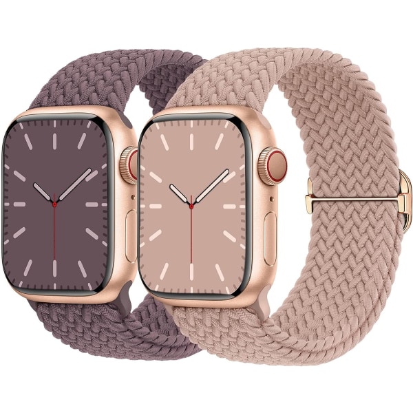 Flätat armband kompatibelt med Apple Watch 38 mm 40 mm 41 mm, elastiskt solo loop nylonarmband för Apple Watch Series 8/7/6/SE/5/4/3/2/1/SE purple Pink 42 mm 44 mm 45 mm 49 mm