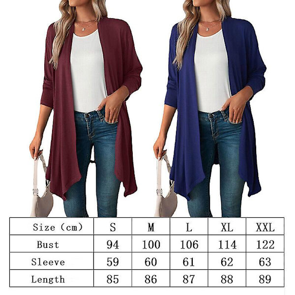Dam Dam Långärmad Cardigan Öppen Fram Bolero Lång Kappa Toppar Ytterkläder 1st Black 2XL