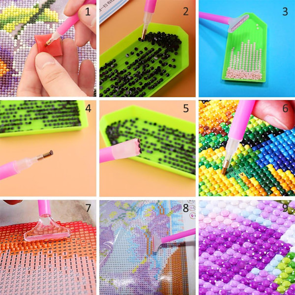 Timanttimaalaustyökalusetti (24 kpl) DIY 5D timanttimaalaustarvikkeet ristipistotyökalusetti sisältää timanttineulan, pinsetit, liiman, muovialustan