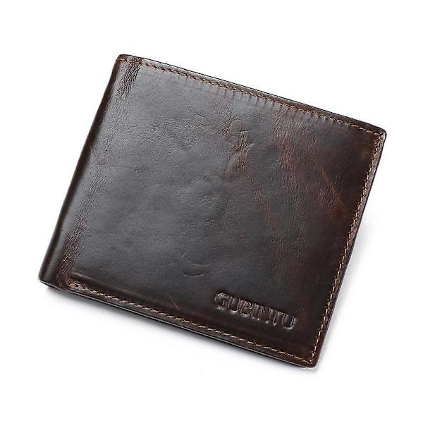 Herr Tri-fold Crazy Horse Textur Magnetproof Äkta Läder Plånbok