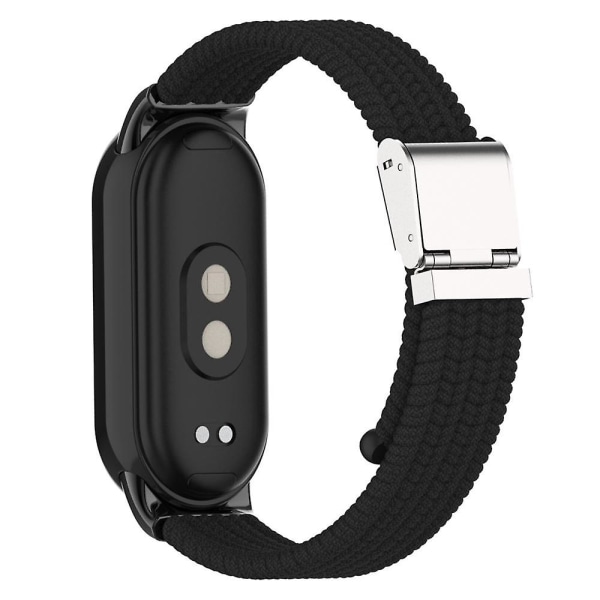 För Xiaomi Smart Band 8 flätad nylon klockarmband justerbart spänne elastiskt band Black
