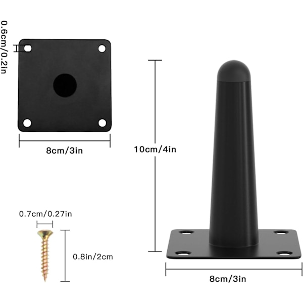 8 st 12 tums bordsben, raka koniska metallmöbelben svarta möbler i mitten av århundradet stolsfötter ersättningsben för soffa skåp soffbord stolsben Black 4 inch   10 cm