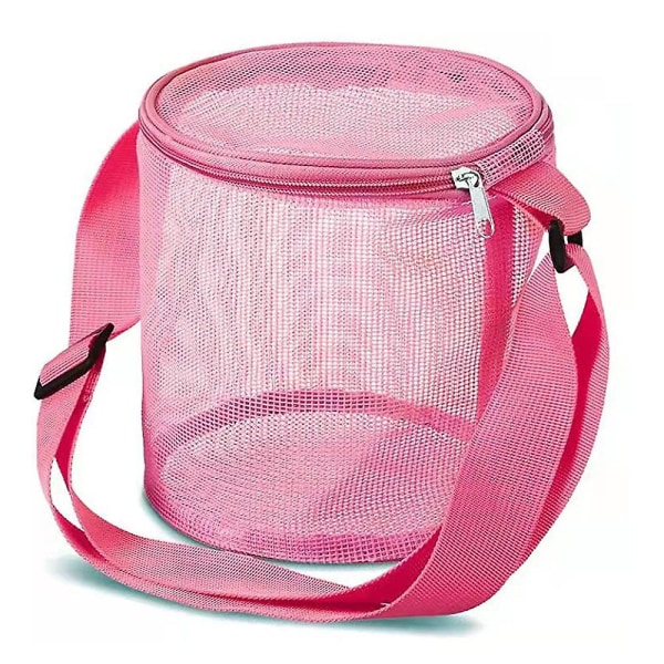 PVC Mesh Muslingeskal Opbevaringspose Rund Spand Børn Sandgrave Legetøjsorganisator Strandtaske Rose