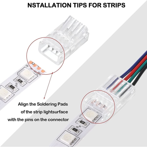 RGB LED Lysstripe Koblinger 20 Vanntette LED Adapter Koblinger Transparent Loddefri LED Lysstripe Koblinger For Stripelys Uten Ledning Uten Mellomrom