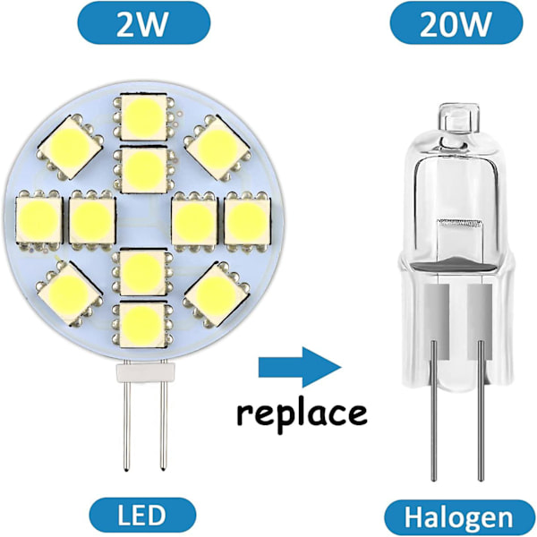 2w G4 LED-lampor, Ac/dc12-24v, 200lm Varmvitt 3000k, 12x 5050smd, Motsvarande 20w Halogenlampor