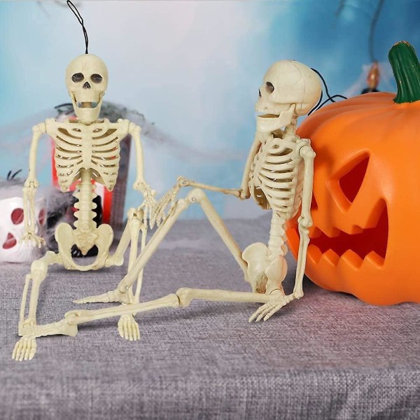 Halloween-skelett, Halloween-dekorationer skalle, 16" helkroppsrealistiskt mänskligt konstskelett, Halloween-dekor för rekvisita för spökhus