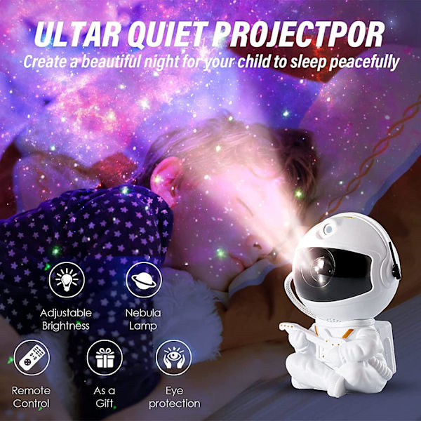 Astronautprojektor, Space Buddy Starprojektor, Barnnattlampa för sovrum, Stjärnhimmel Nebula Taklampa med fjärrkontroll och 360-graders magnetiskt huvud