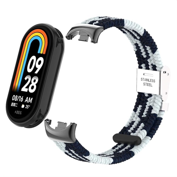 För Xiaomi Smart Band 8 flätad nylon klockarmband justerbart spänne elastiskt band Black White