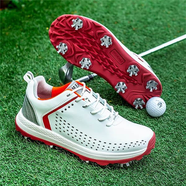 Herr Golf Tränare, Vattentäta Golfsko Utomhus Golf Sport Träningsskor med 8 Spikar för Golfare Red EU39