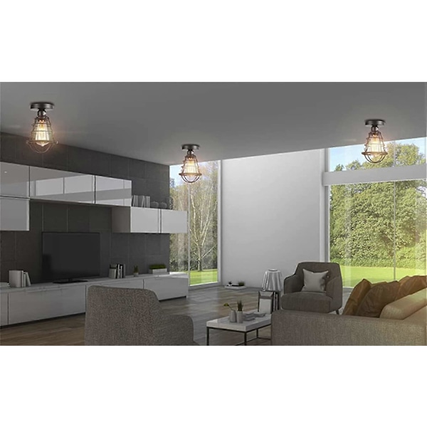 Set med 2 halvinkastade metalltaklampor typ E27 LED retro antik industriell veranda badrum trappa sovrum kök (A) C