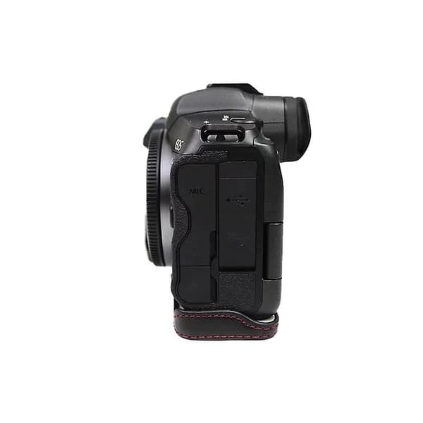 PU-läderkamerahölje för Canon EOS R5/R6/R62 Batteriöppning Flanellfoder Halv kroppsskydd Black