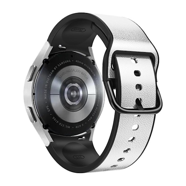 20mm nahkapäällysteinen ranneke Galaxy Watch4/5/6 40mm 44mm/Watch6 Classic 43mm 47mm/Watch 5 Pro 45mm -kelloille White