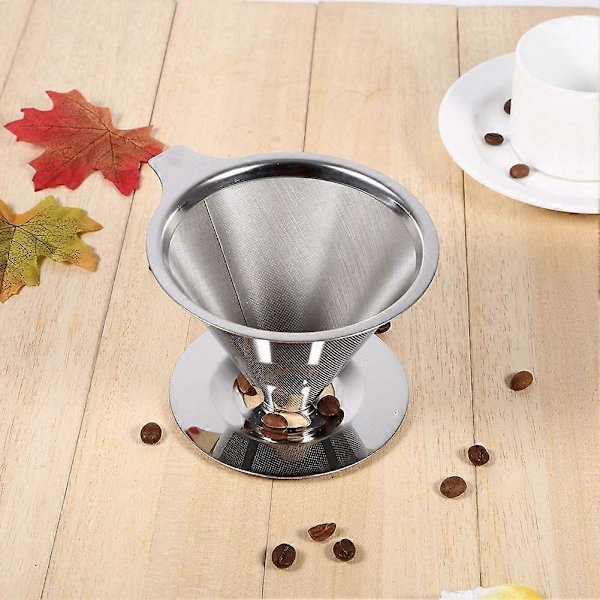 Kaffefilter i rustfritt stål, dobbel lag, mesh filter koppholder