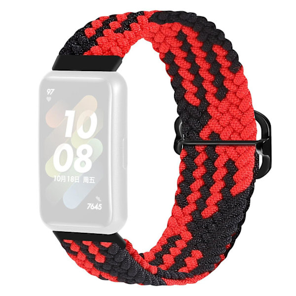 Flätat klockarmband för Huawei Band 7, ersättningsarmband med justerbart spänne Red Black