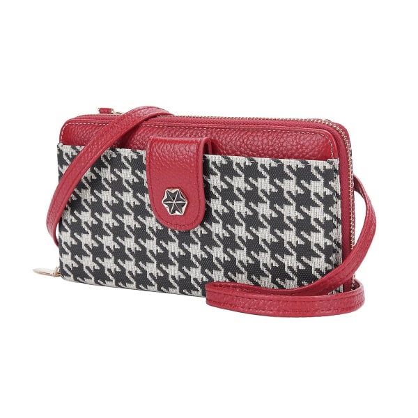 Kvinnor Houndstooth PU Läder Crossbody Väska Telefon Kort Hållare Enstaka Axelväska Red