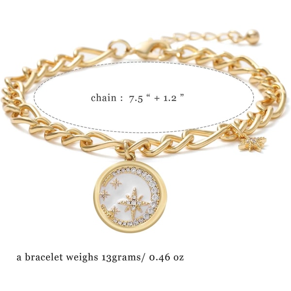 Moon Star Link Armband, 16k guldpläterad justerbar kubansk kedja armband | Glittrande zirkonarmband Style 1