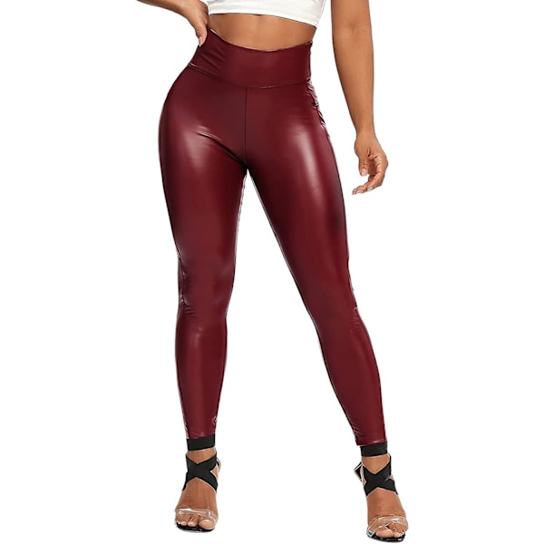 Kvinnors Leggings i Konstläder Byxor Pu Elastisk Formning Höft Push Up Svart Sexig