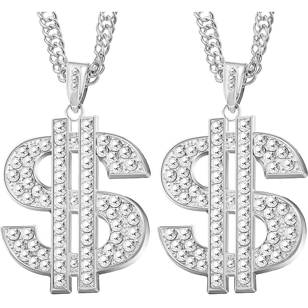 2 delar guld/silverpläterad kedja för män med dollartecken hänge halsband, hip hop dollar halsband