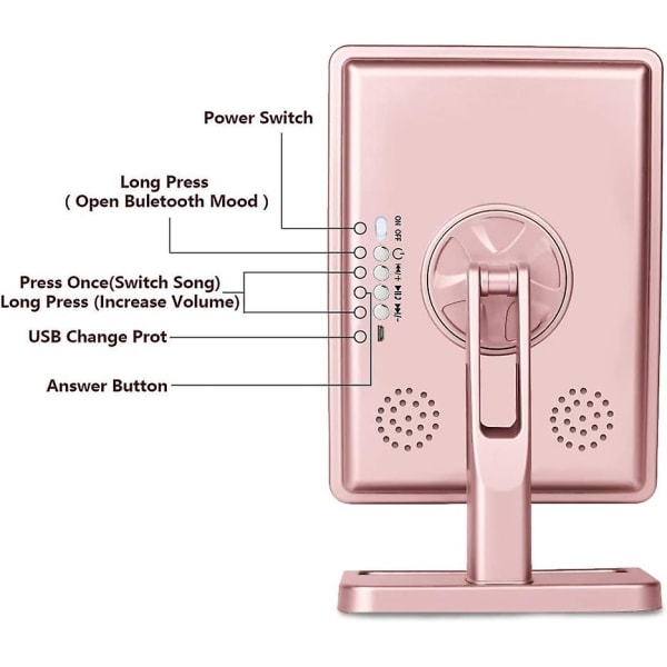 Sminkspegel med lampor Bluetooth upplyst sminkspegel Pekskärm Trådlös ljudhögtalare Dimbar ljus avtagbar 10x förstoring Uppladdningsbar Rose Gold