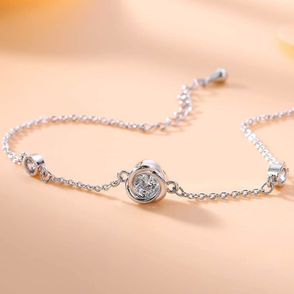 Rosblomma Armband 925 Sterling Silver Charm Med 5a Kubiska Zirkonia Stenar Present Till Kvinnor