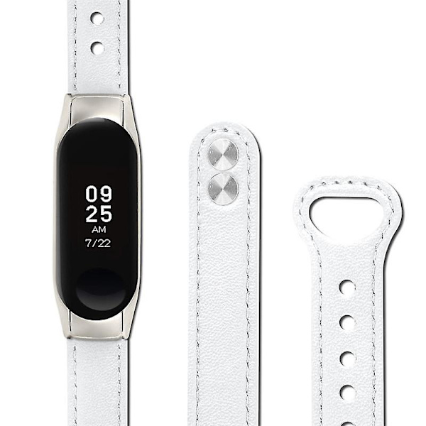 Läderersättningsrem för Samsung Galaxy Fit-e SM-R375 Dubbel tryckknapp med silverklockfodral White