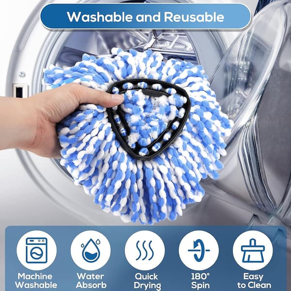 4-pakning Spin Mop Erstatningshode Spin Mop Refill Kompatibel med RinseClean Dual System, for Gulvrengjøring OCedar RinseClean 2 Tank System