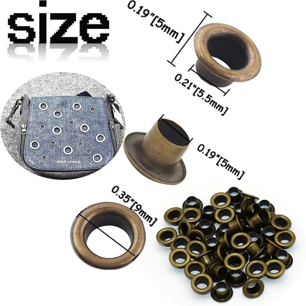 Metal Øjer Hul Kit Metal Grommets Øjer 200 Sæt Grommet Værktøjssæt Til Læder Tøj Bælte (bronze 5 mm)