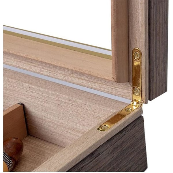 Desktop Humidor Etui Holder 10-13 Cigarer, Hærdet Glas Top Display, Håndlavet Spansk Cedertræ Opbevaringsboks med Rumdeler, Befugter og Hygrometer