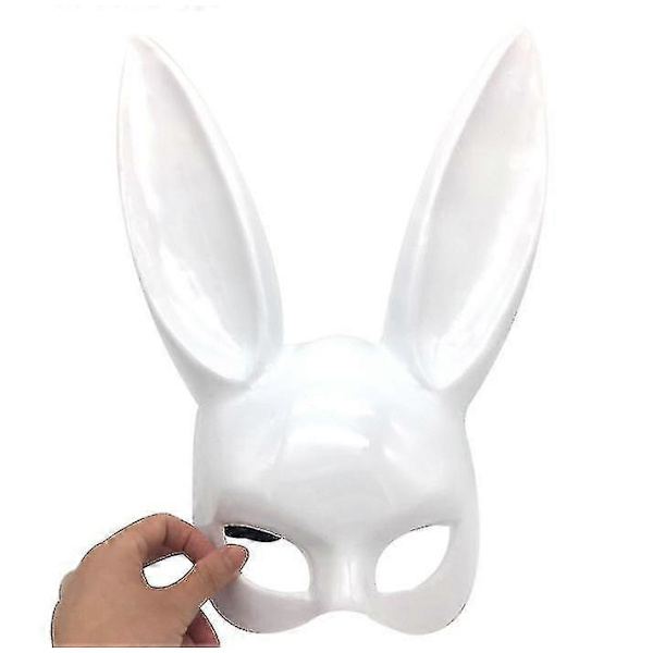 Kaninmask Maskerad Kaninmask Kvinna Sexig Svart Långa Öron Kanin Bunny Party White1
