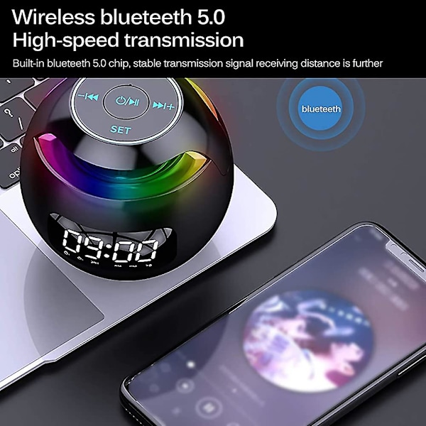 Bluetooth-högtalare. Bärbar högtalarväckarklocka med FM-radio. LED-display