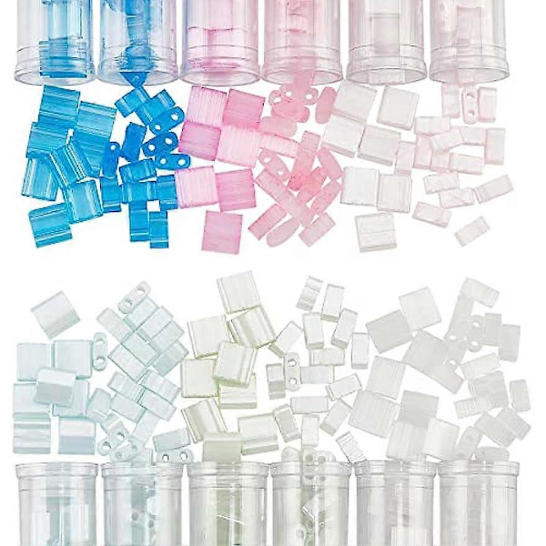 420 st Tila-pärlor 5x5mm 5x2mm 2-håls Glasfröpärlor Distans 6 Färger Rektangulära Mini-pärlor Japanska