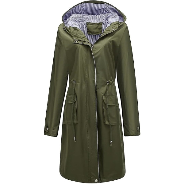 Dam lång vattentät jacka Lättviktsregnjacka med huva Windbreak Outdoor Trenchcoats Green S