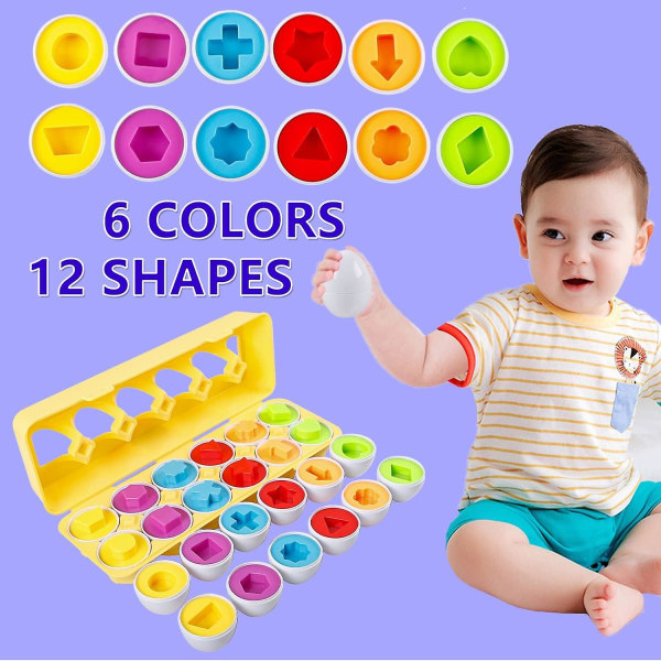 Äggleksaker 12 st Matchande pusselägg Pedagogiska geometriska leksaker, tidig utbildning för barn Känner igen färgformer Patchwork, 2 år gammal ägglåda leksaks-gif