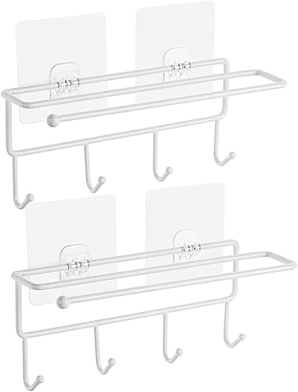 Borrfritt självhäftande väggmonterade badrumskrokar (2-pack vitt)