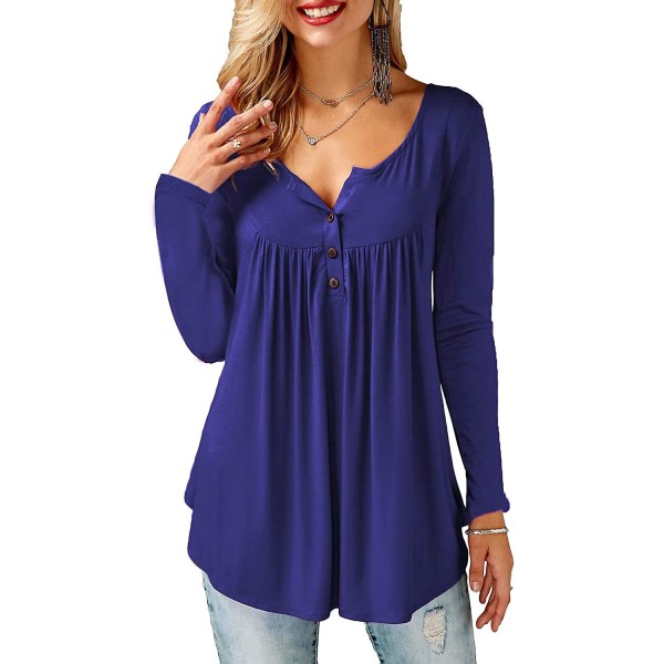 Naisten puserot röyhelöillä, löysä napitus, tunikat naisille Navy Blue XL