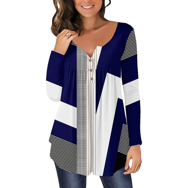 Dame Tunika Topper Ensfarget Plissert V-hals Knapper Bluse Blomstertrykte Damer Rosepaisley 1 M