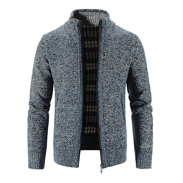 Herr Vinter Varm Långärmad Solid Zip Stickad Cardigan Casual Jumper Topprockar Navy 1XL